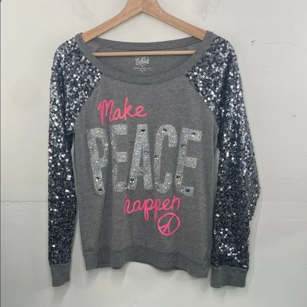 Justice Sequin Light Weight Sweat Shirt ( make peace happen) Girls size 20
